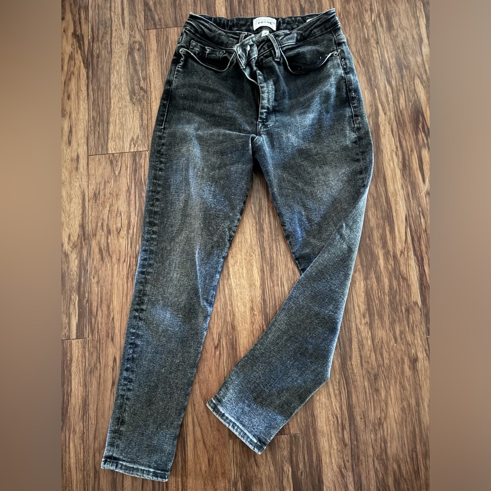 FRAME LE ONE SKINNY SIZE 2 GRAY HIGH WAISTED SKINNY JEANS 24.5” INSEAM STRETCHY